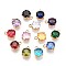 Glass Charms, Flat Round, with 304 Stainless Steel, Faceted, Ion Plating(IP), Mixed Color, 8.5x6x4mm, Hole: 1.6mm