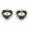 Ion Plating(IP) 304 Stainless Steel Enamel Rhinestone Pendants, Heart with Evil Eye, Real 18K Gold Plated, Prussian Blue, 19x20x2mm, Hole: 1.5mm