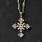 304 Stainless Steel Pendant Necklaces, with Cubic Zirconia, Cross, Real 18K Gold Plated, 18.50 inch(47cm)