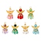 Glass Pendants, Angel, with 304 Stainless Steel Loop and Alloy Wing, Faceted, Mixed Color, 32.5x21.5x14.5mm, Hole: 3.5mm