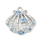 Brass Pave Light Sky Blue and Clear Cubic Zirconia Sea Animal Connector Charms, Cadmium Free & Nickel Free & Lead Free, Shell Shape Links, Platinum, 15x14.5x4mm, Hole: 1.5mm