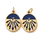 304 Stainless Steel Enamel Charm, Oval with Sun & Moon Charm, with Jump Ring, Ion Plating(IP), Real 18K Gold Plated, Midnight Blue, 14x9.5x1.5mm, Hole: 2.5mm