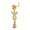 Brass Pave Hot Pink Cubic Zirconia Dangle L-Shaped Nose Rings, Golden, Butterfly, 5~24x4~9mm