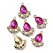 Glass Rhinestone Pendants, with Light Gold Plated Zinc Alloy Findings, Teardrop Charms, Rose, 20x16x5mm, Hole: 1.5mm