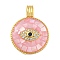 Rack Plating Brass Micro Pave Clear Cubic Zirconia Pendants, Lead Free & Cadmium Free, Long-Lasting Plated, with Shell Flat Round with Eye, Pearl Pink, 23.5x18x5.5mm, Hole: 4.5mm