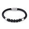 Round Natural Lava Rock Bead Bracelets, Braided Leather Cord Bracelets with Stainless Steel Color Tone 304 Stainless Steel Magnetic Clasps, for Men Women, 8 inch(20.3cm), 6~10mm