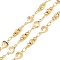 Brass Heart Link Chains, Soldered, with Spool, with Round Beads, Real 18K Gold Plated, 10x5x2mm