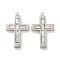 304 Stainless Steel Cubic Zirconia Pendants, Cross Charms, Stainless Steel Color, 24.8x15x3mm, Hole: 1.2mm