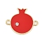 Alloy Crystal Rhinestone Pomegranate Links Connector Charms, with Red Enamel, Golden, 21x24.5x2.5mm, Hole: 2mm