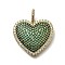 Brass Micro Pave Cubic Zirconia Pendants, Heart Charms, Cadmium Free & Lead Free, Rack Plating, Long-Lasting Plated, Green, 23.5x25x5mm, Hole: 5.5x3.5mm