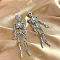 Skeleton Alloy Rhinestone Dangle Stud Earrings, Platinum, 100x28mm