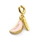Brass Enamel Fruits Pendant Decoration, Rectangle with Word Modesty Goodness and Spring Ring Clasps Charms Ornaments, Cantaloupe, 23mm