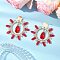 Teardrop Brass Glass Dangle Stud Earrings, with Cylinder Seed Beads & 304 Stainless Steel Linking Rings, Golden, Red, 48x48mm