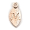 Alloy Pendants, Leaf with Letter Charm, Rose Gold, Letter.M, 15.5x7.5x2.5mm, Hole: 1.5mm