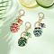 Alloy Enamel Keychains, with Alloy Keychain Clasp Findings, Leaf with Mushroom, Golden, Green, 86mm
