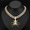 Alloy Full Crystal Rhinestone Halloween Spider Pendant Cuban Link Chain Necklaces for Men, Golden, 17.72 inch(45cm)