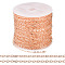 Brass Coated Iron Flat Cable Chains, Soldered, with Spool, Flat Oval, Rose Gold, 2.5x2x0.3mm, about 32.81 Feet(10m)/Roll