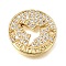 Brass Micro Pave Clear Cubic Zirconia Connector Charms, Flat Round with Martinique Dove Link, Rack Plating, Long-Lasting Plated, Cadmium Free & Lead Free, Golden, 14x2mm, Hole: 1.2mm