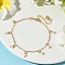Natural Cultured Freshwater Pearl Charm Bracelets, Brass Round Beaded Link Chains Bracelets for Women, Real 18K Gold Plated, 7-1/8 inch(18.1cm)