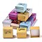 6Pcs Cardboard Ring Boxes, with Bowknot Ribbon Outside and White Sponge Inside, Square, Mixed Color, 5~5.3x5~5.3x3.8~4cm