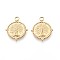 304 Stainless Steel Pendants, Flat Round with Tree of Life Charm, Real 14K Gold Plated, 22.5x19x2mm, Hole: 2.7mm