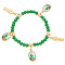 Alloy Virgin Mary Charm Bracelets, Faceted Bead Stretch Bracelets, Green, Inner Diameter: 2-1/8 inch(5.4cm)
