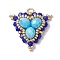 Glass Seed Beads Triangle Pendants, with Glass & Brass Beads & Real 18k Plated Golden 304 Stainless Steel Jump Ring, Dark Blue, 26x28x8mm, Hole: 3mm