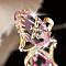 Leaf & Dragonfly Brass Glass Finger Rings, Golden, Hot Pink, 20x10.5mm, US Size 7(17.3mm)