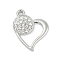 Rack Plating Alloy Micro Pave Rhinestone Pendants, Heart, Platinum, 22x17x2.5mm, Hole: 1.8mm