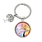 Alloy Glass Keychains, with 304 Stainless Steel Keychain Clasps, Flat Round, Plum, 6.2cm