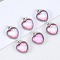 Alloy Glass Charms, Heart, Platinum, Pink, 7.5x7.5mm, Hole: 1.2mm