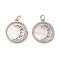 Brass Micro Pave Cubic Zirconia Pendants, with Shell, Flat Round with Moon, Real Platinum Plated, 17.5x16x3mm, Hole: 3mm