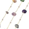 Natural Fluorite & Glass Link Chains, with Brass Chains, Rack Plating, Long-Lasting Plated, Lead Free & Cadmium Free, Real 18K Gold Plated, Soldered, with Spool, 3~4x4.5~11x4.5~11mm