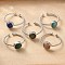 Natural Gemstone Cuff Finger Rings, with Brass Findings, Platinum, 20mm, 1.5~2.5mm