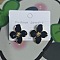 Alloy Enamel Stud Earrings with Brass Earring Pins, Flower, Golden, Black, 26x26mm