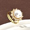 Brass Micro Pave Cubic Zirconia Adjustable Finger Rings for Women, Flower, with ABS Imitation Pearl, Ion Plating(IP), Long-Lasting Plated, Lead Free & Cadmium Free, Golden, 19mm, Inner Diameter: 19mm