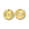 304 Stainless Steel Charms, Flat Round with Heart Charm, Real 14K Gold Plated, 7.5x0.5mm, Hole: 0.8mm