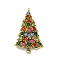 Christmas Tree Alloy Rhinestone Brooches Pins, for Backpack Clothes, Antique Golden, 62x39mm