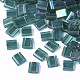 2穴透明ガラスシードビーズ  アブカラー  長方形  ティール  5x4.5~5.5x2~2.5mm  穴：0.5~0.8mm SEED-S023-29C-05-1