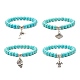 Bracelet extensible perlé rond turquoise synthétique avec goutte charm pour femme BJEW-JB07584-1