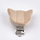 ブナの木の子猫の赤ちゃんのおしゃぶりホルダークリップ  鉄のクリップ付き  猫の頭  プラチナ  バリーウッド  48x44x18mm  穴：3.5x6mm WOOD-T015-03-1