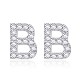 真鍮製キュービックジルコニアスタンドピアス  耳ナッツ  アルファベット  文字B  透明  プラチナ  12x9x2.5mm  ピン：0.7mm EJEW-BB35118-B-1