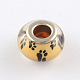 大きな穴の犬の足跡模様の樹脂ヨーロッパのビーズ  シルバーカラーメッキ真鍮二重コアを持つ  ロンデル  砂茶色  14x9~10mm  穴：5mm OPDL-Q129-223A-1