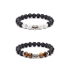 2Pcs 2 Style Natural Howlite & Tiger Eye & Lava Rock Stretch Bracelets Set with Alloy Tube BJEW-JB08474-1