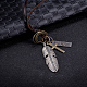 Регулируемые ретро сплав цинка подвеска и кожаный шнур Lariat ожерелья для мужчин NJEW-BB15987-B-4