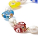 Brazalete elástico con cuentas de perla natural y corazón de vidrio millefiori para mujer BJEW-JB09139-4