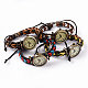 合金クオーツ腕時計  レザーコード時計バンドと麻ロープで  アンティークブロンズ  ミックスカラー  65~75mm、頭を見て：33x26x16mm WACH-L036-01-1