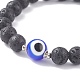 Bracelet extensible perlé rond en pierre de lave naturelle avec chalumeau mauvais œil BJEW-JB07838-5