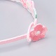 女の子のための刺繡ブレスレット  花  ピンク  7-7/8インチ（20cm） BJEW-H535-01-3