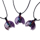 Adjustable Natural Amethyst  Double Horn Pendant Necklace with Wax Cord for Women NJEW-B086-01F-1